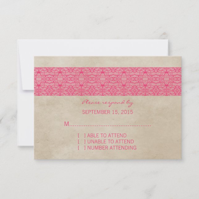 rosa Rustikale Lace Response Card RSVP Karte (Vorderseite)