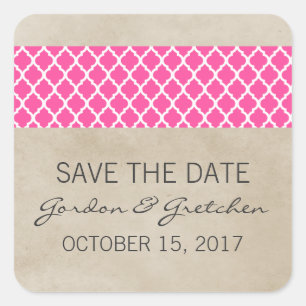 Rosa Rustikale Quatrefolien Save the Date Aufklebe Quadratischer Aufkleber