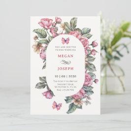 Rosa rustikale Rose Blumenhochzeit Einladung