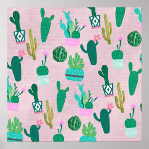 Rosa rustikale südwestliche Cacti Kaktus Pflanzen Poster