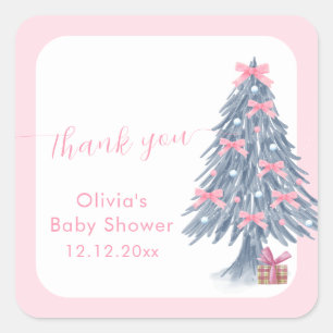 Rosa rustikaler Winterbogen Baby Shower-Christbaum Quadratischer Aufkleber