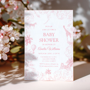 Rosa Safari-Dschungeltiere Elegante Dusche Einladung