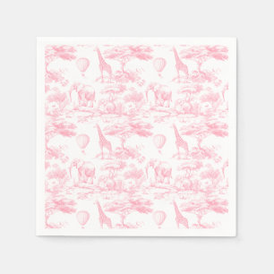 Rosa Safari Tiere Toile de Jouy Babyparty Serviette