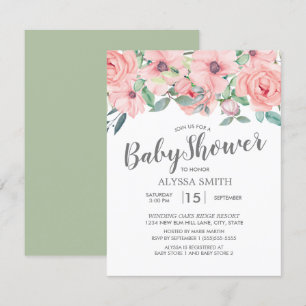 Rosa Sage Grün Florales Babyshower Einladung
