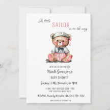 Rosa Sailor Nautical Bear Kinderdusche Einladung