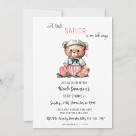 Rosa Sailor Nautical Bear Kinderdusche Einladung