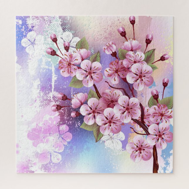 Rosa Sakura auf dem Hintergrund der Malerei (Vertikal)