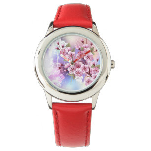 Rosa Sakura auf dem Hintergrund der Malerei Armbanduhr