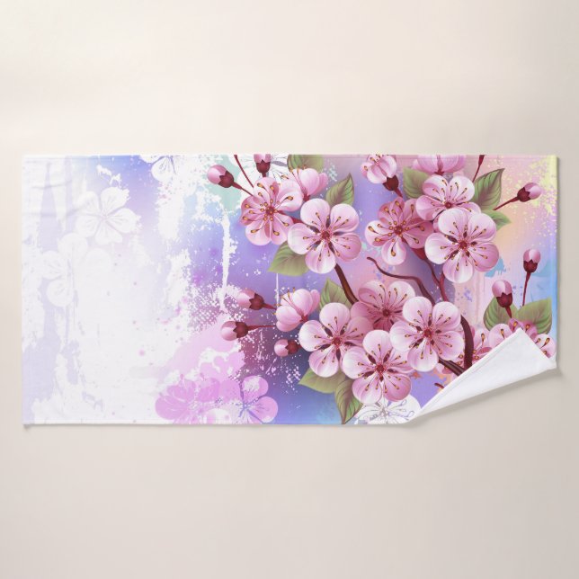 Rosa Sakura auf dem Hintergrund der Malerei Badehandtuch (Badehandtuch)
