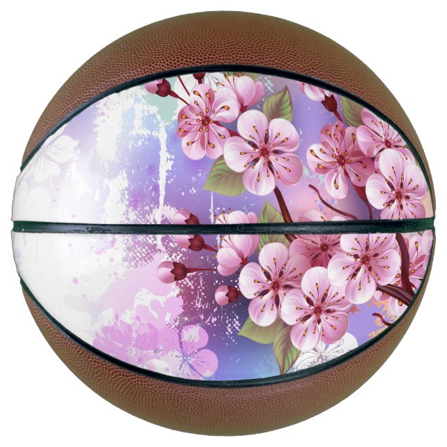 Rosa Sakura auf dem Hintergrund der Malerei Basketball (Vorderseite)