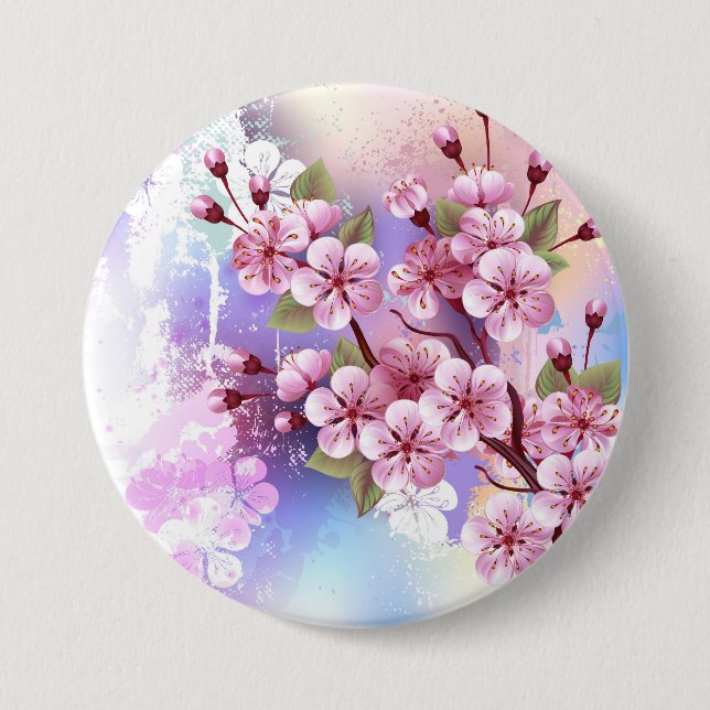 Rosa Sakura auf dem Hintergrund der Malerei Button (Vorderseite)