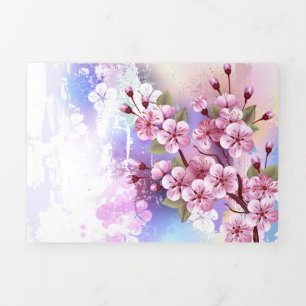 Rosa Sakura auf dem Hintergrund der Malerei Dreifach Gefaltete Karte