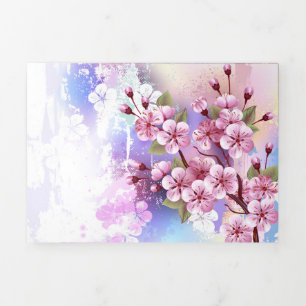 Rosa Sakura auf dem Hintergrund der Malerei Dreifach Gefaltete Urlaubskarte