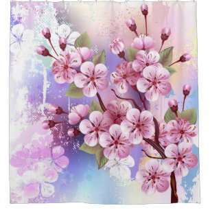 Rosa Sakura auf dem Hintergrund der Malerei Duschvorhang