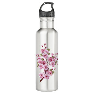 Rosa Sakura auf dem Hintergrund der Malerei Edelstahlflasche