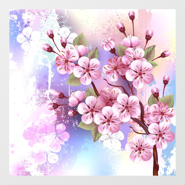 Rosa Sakura auf dem Hintergrund der Malerei Fensteraufkleber (Blatt)