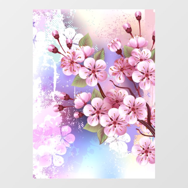 Rosa Sakura auf dem Hintergrund der Malerei Fensteraufkleber (Blatt)