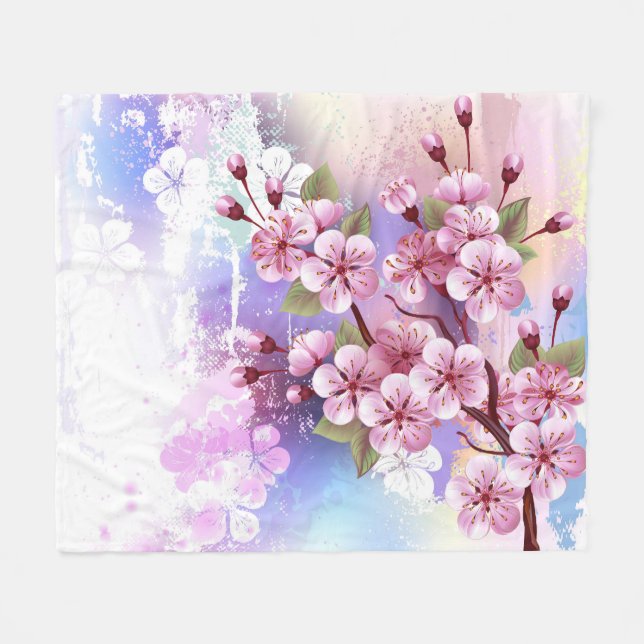 Rosa Sakura auf dem Hintergrund der Malerei Fleecedecke (Vorderseite (Horizontal))