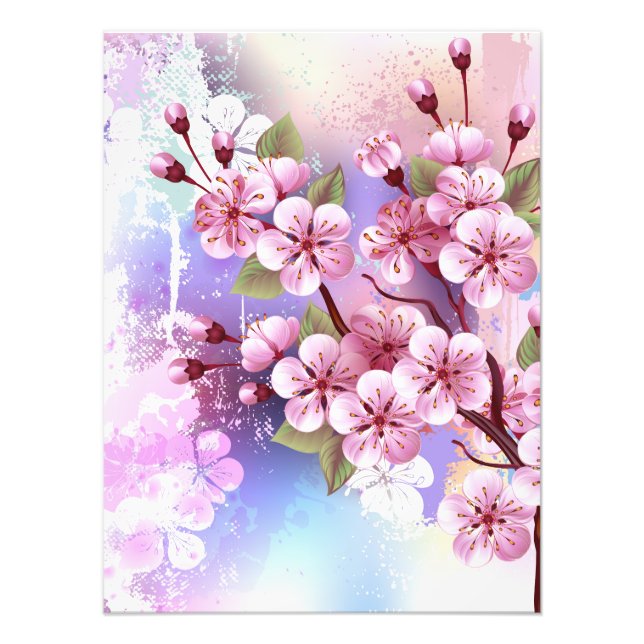Rosa Sakura auf dem Hintergrund der Malerei Fotodruck (Vorne)