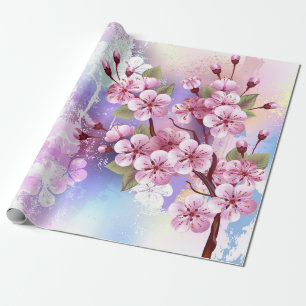 Rosa Sakura auf dem Hintergrund der Malerei Geschenkpapier