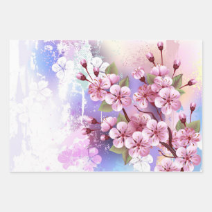 Rosa Sakura auf dem Hintergrund der Malerei Geschenkpapier Set