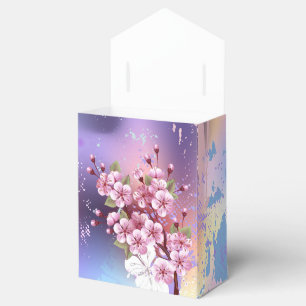 Rosa Sakura auf dem Hintergrund der Malerei Geschenkschachtel