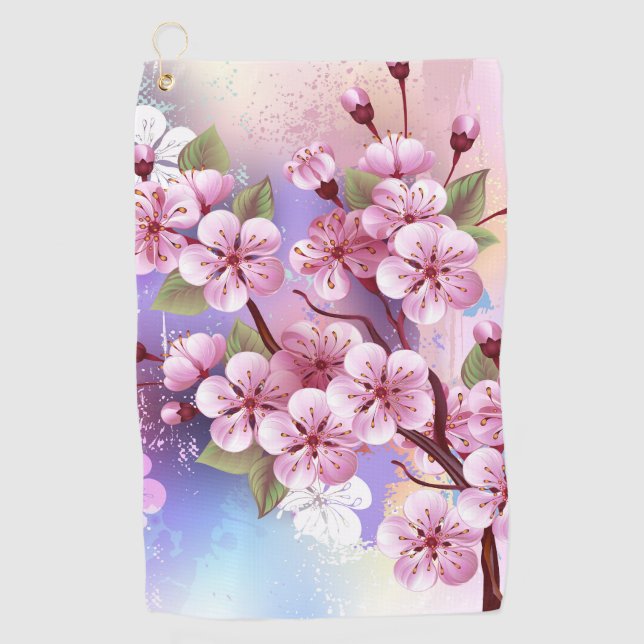 Rosa Sakura auf dem Hintergrund der Malerei Golfhandtuch (Vorderseite)