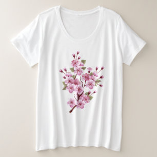 Rosa Sakura auf dem Hintergrund der Malerei Große Größe T-Shirt