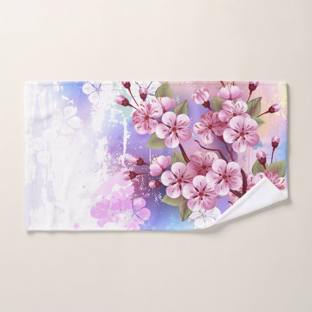 Rosa Sakura auf dem Hintergrund der Malerei Handtuch (Handtuch)