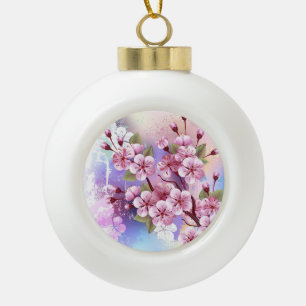 Rosa Sakura auf dem Hintergrund der Malerei Keramik Kugel-Ornament