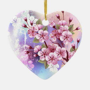 Rosa Sakura auf dem Hintergrund der Malerei Keramik Ornament