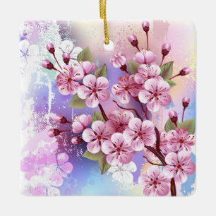 Rosa Sakura auf dem Hintergrund der Malerei Keramikornament