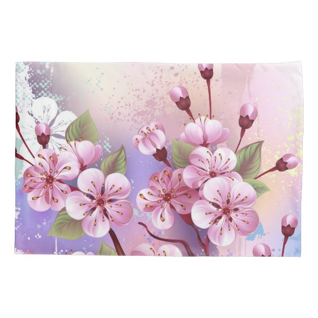 Rosa Sakura auf dem Hintergrund der Malerei Kissenbezug (Rückseite-Links)