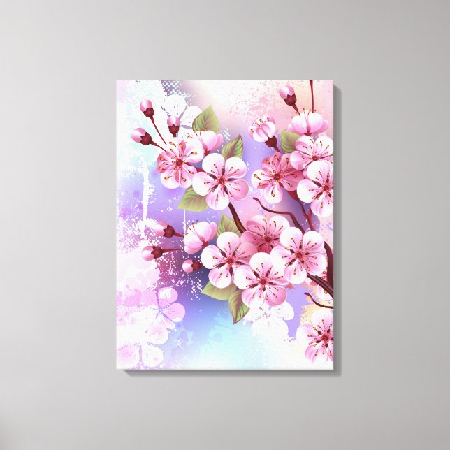 Rosa Sakura auf dem Hintergrund der Malerei Leinwanddruck (Vorderseite)