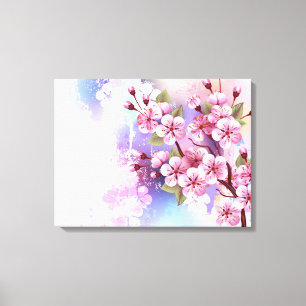 Rosa Sakura auf dem Hintergrund der Malerei Leinwanddruck
