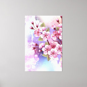 Rosa Sakura auf dem Hintergrund der Malerei Leinwanddruck
