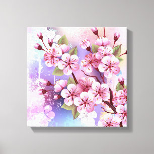 Rosa Sakura auf dem Hintergrund der Malerei Leinwanddruck