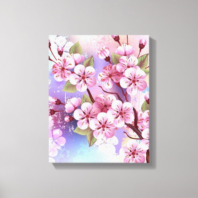 Rosa Sakura auf dem Hintergrund der Malerei Leinwanddruck (Vorderseite)
