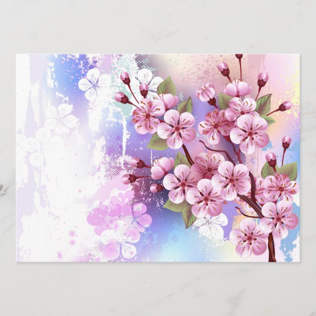 Rosa Sakura auf dem Hintergrund der Malerei Menükarte (Vorderseite)
