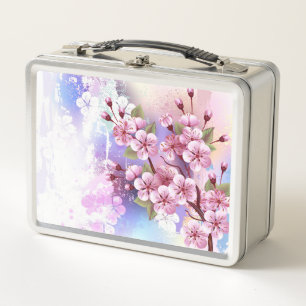 Rosa Sakura auf dem Hintergrund der Malerei Metall Brotdose