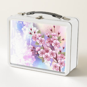 Rosa Sakura auf dem Hintergrund der Malerei Metall Brotdose