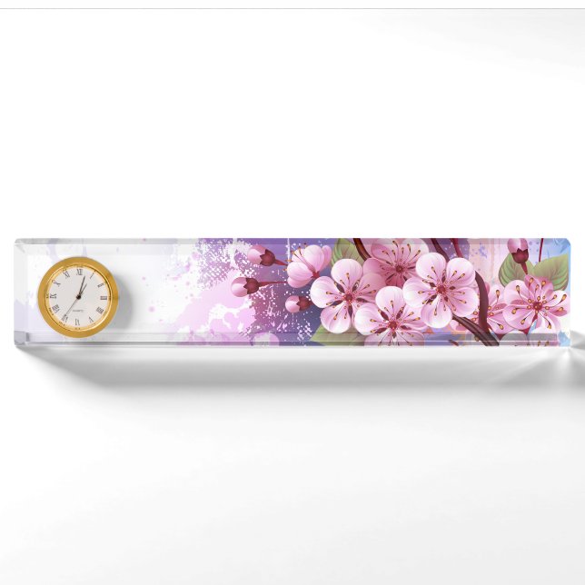 Rosa Sakura auf dem Hintergrund der Malerei Namensplakette (Vorderseite)