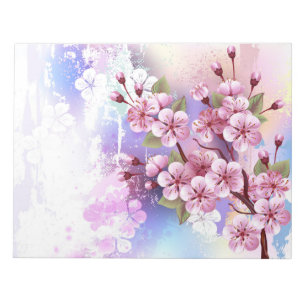 Rosa Sakura auf dem Hintergrund der Malerei Notizblock