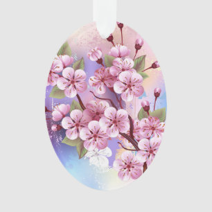 Rosa Sakura auf dem Hintergrund der Malerei Ornament