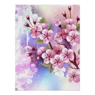 Rosa Sakura auf dem Hintergrund der Malerei Poster
