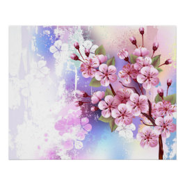 Rosa Sakura auf dem Hintergrund der Malerei Poster