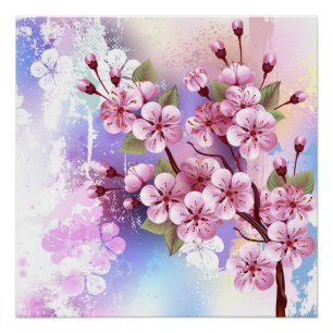 Rosa Sakura auf dem Hintergrund der Malerei Poster