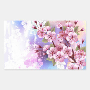 Rosa Sakura auf dem Hintergrund der Malerei Rechteckiger Aufkleber