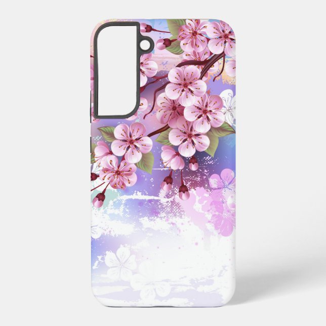 Rosa Sakura auf dem Hintergrund der Malerei Samsung Galaxy Hülle (Rückseite)
