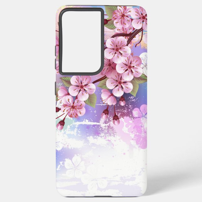 Rosa Sakura auf dem Hintergrund der Malerei Samsung Galaxy Hülle (Rückseite)